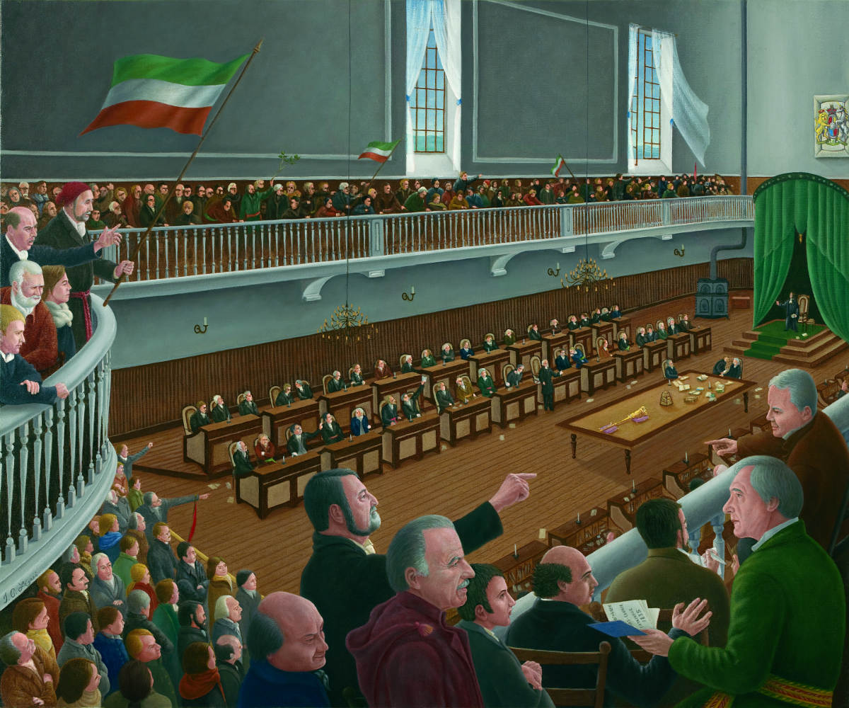 La toile La dernière séance du Parlement du Bas-Canada par Jean-Claude Légaré