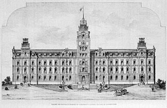 Esquisse de la façade du parlement, vers 1876.