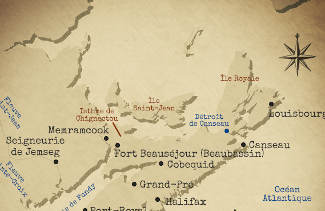 Carte de la péninsule acadienne vers 1750