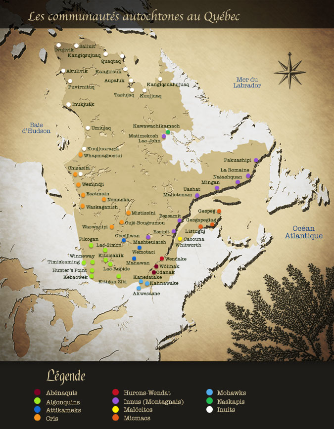 Carte des nations autochtones au Québec