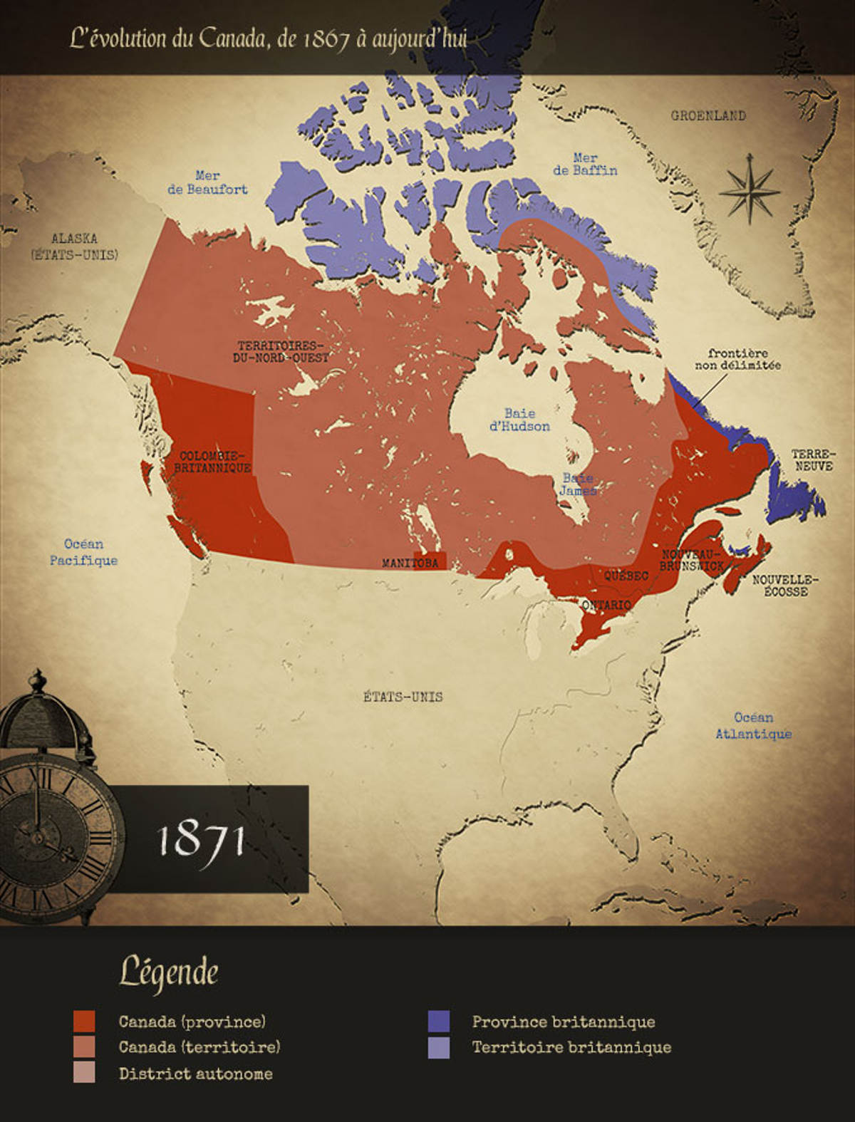 Carte du Canada au moment de l'entrée de la Colombie-Britannique.