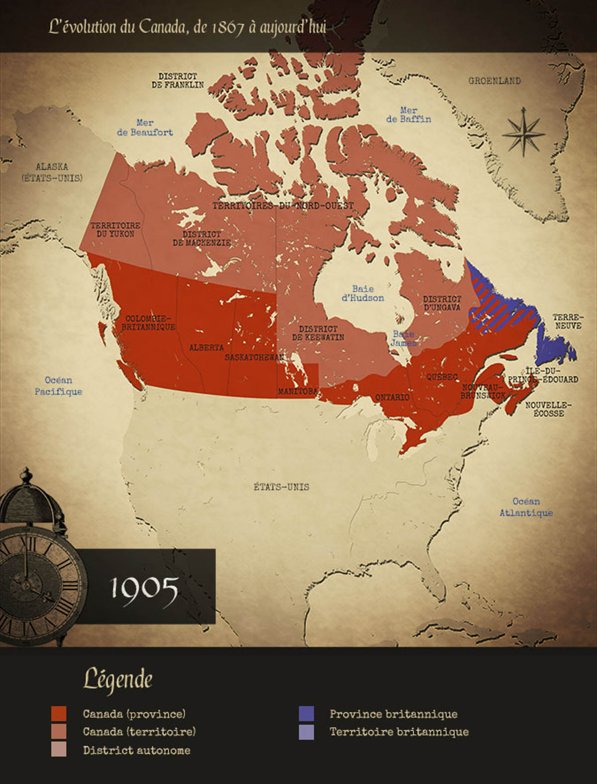 Carte du Canada au moment de l'entrée de l'Alberta et de la Saskatchewan