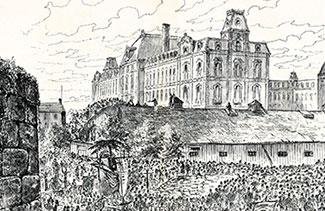Dessin d'une vue partielle du Parlement en 1880.