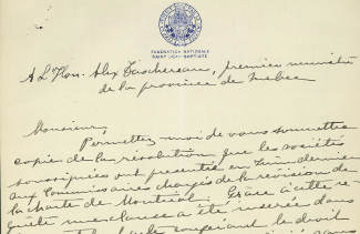 Lettre de Marie Lacoste-Gérin-Lajoie au premier ministre Taschereau.