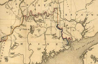 Carte de la partie nord de l'État du Maine et du Nouveau Brunswick.